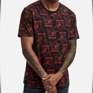 True Religion Buddha Mono Crew Neck Cotton T-shirt in Black/red Sz M